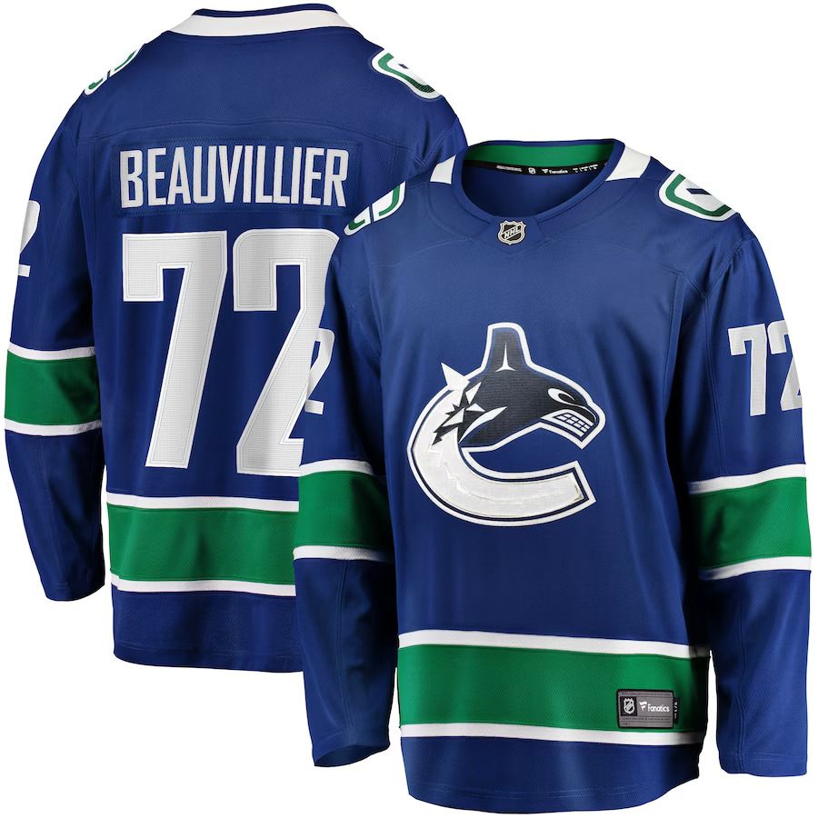 Men Vancouver Canucks #72 Anthony Beauvillier Fanatics Branded Blue Home Breakaway NHL Jersey